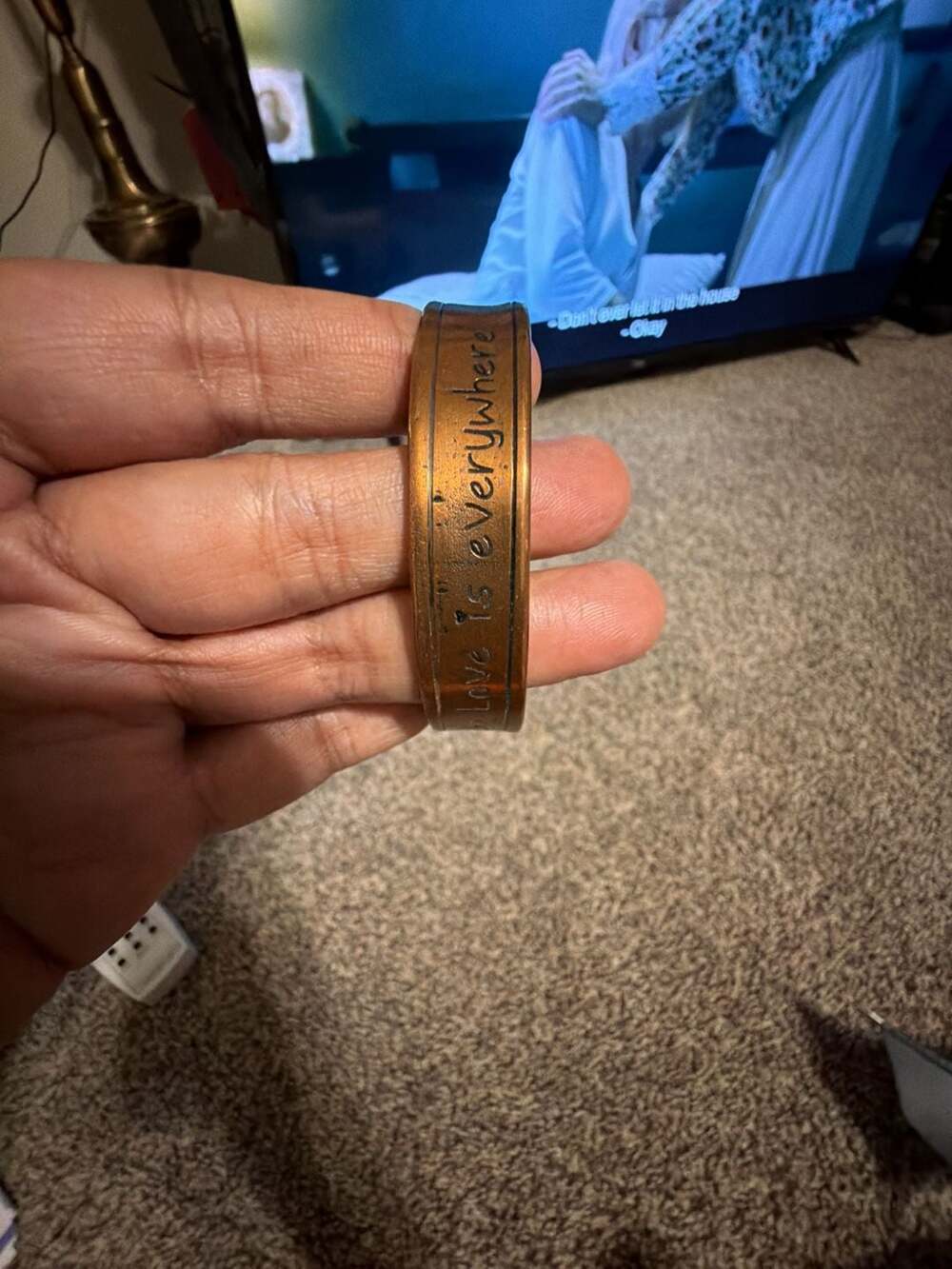 Inspirational 'Love is everywhere' Engraved Copper Cuff Bracelet (#s003)( J-057)